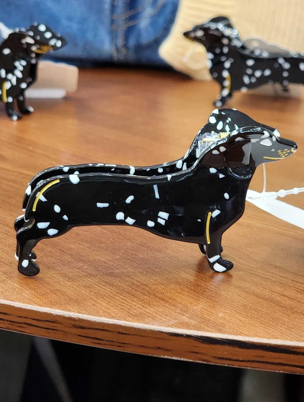 Dachshund Acrylic Hair Clip Black & White Weenie Dog